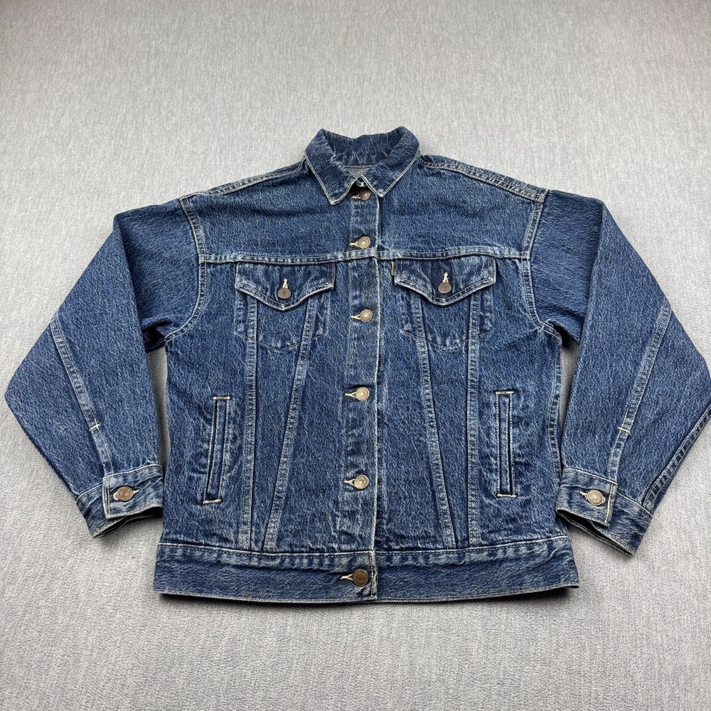 Vintage Levi's Jacket WOMENS Large Blue Denim Trucker Brown Tab Made in USA RARE
